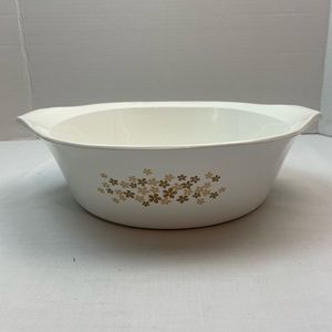 Vintage Libbey Casserole Dish FK Crazy Daisy 2QT White with Brown Flowers
